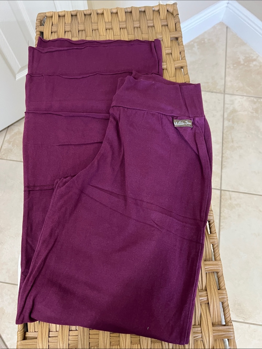 Matilda Jane Plum Carpool Finns wide leg tiered hem soft stretch pants.